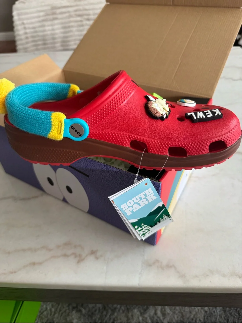 Men’s Red Clog Sandals with Teal & Yellow Strap